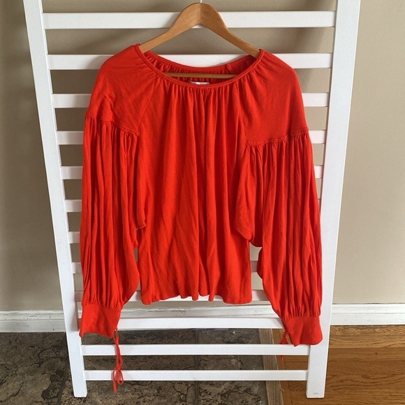 Free People Beach Top Balloon Sleeves Tie at Cuff Super Relaxed Fit Size Medium - Picture 3 of 10